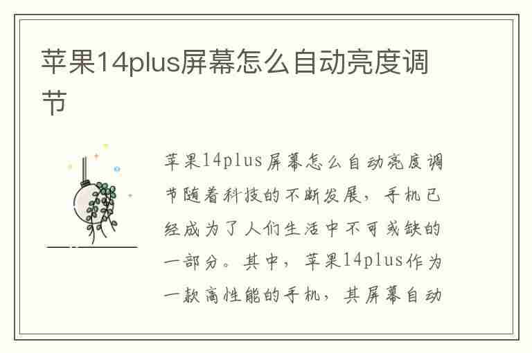 苹果14plus屏幕怎么自动亮度调节